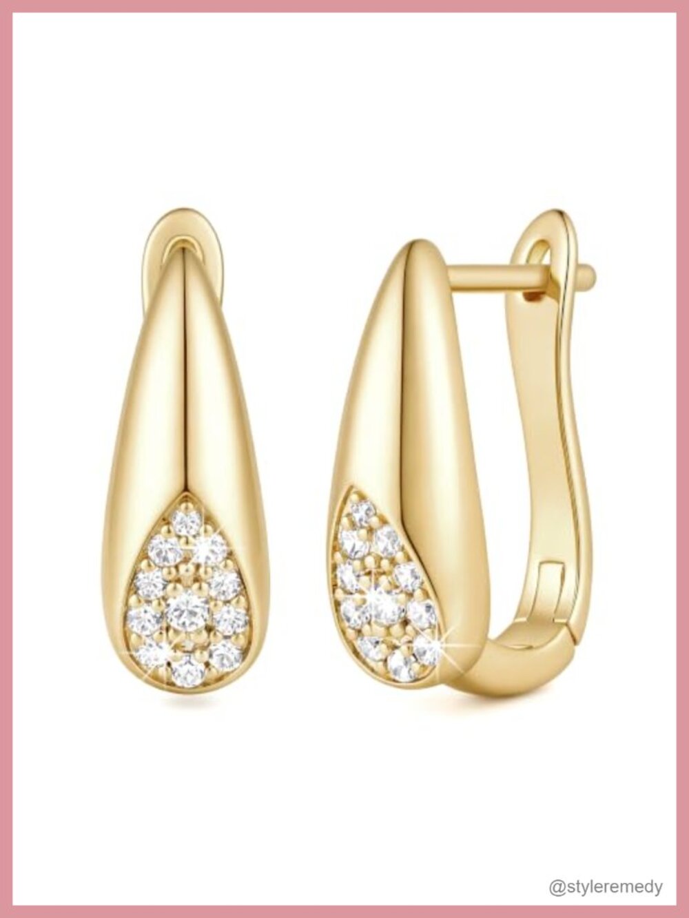 14K Gold Plated Teardrop Hoop Earrings Cubic Zirconia Huggie
